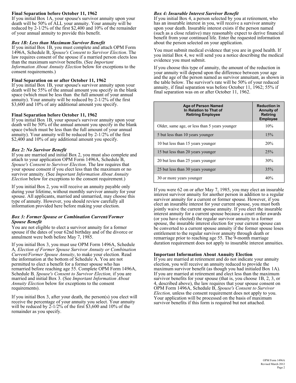 OPM Form 1496A Application for Deferred Retirement (Separations Before October 1, 1956), Page 3