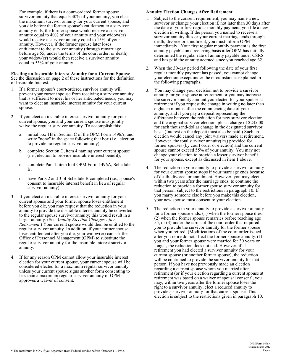 OPM Form 1496A Application for Deferred Retirement (Separations Before October 1, 1956), Page 5
