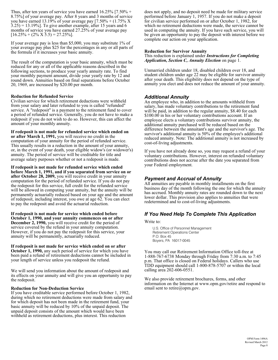 OPM Form 1496A Application for Deferred Retirement (Separations Before October 1, 1956), Page 9