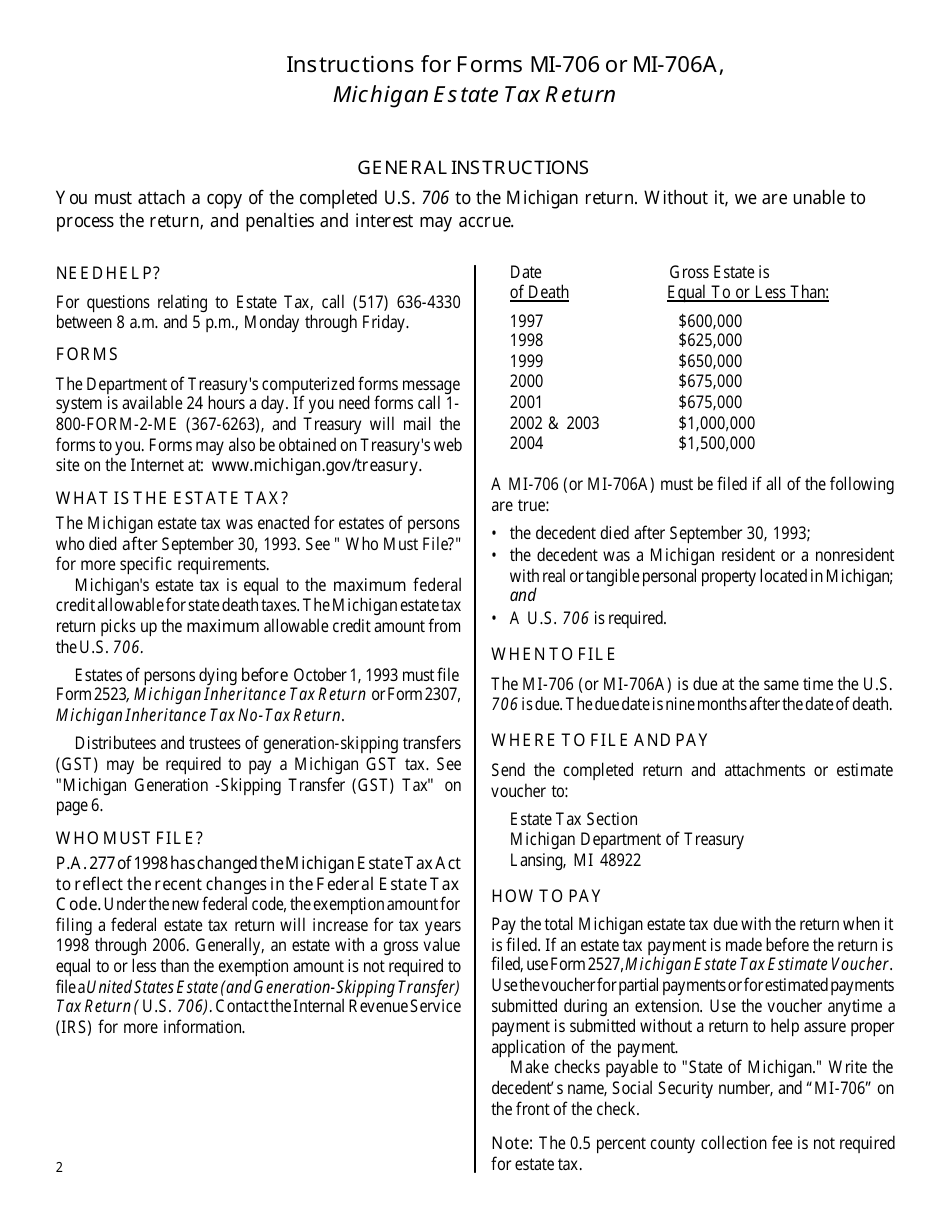 Form MI-706 Michigan Estate Tax Return - Michigan, Page 5