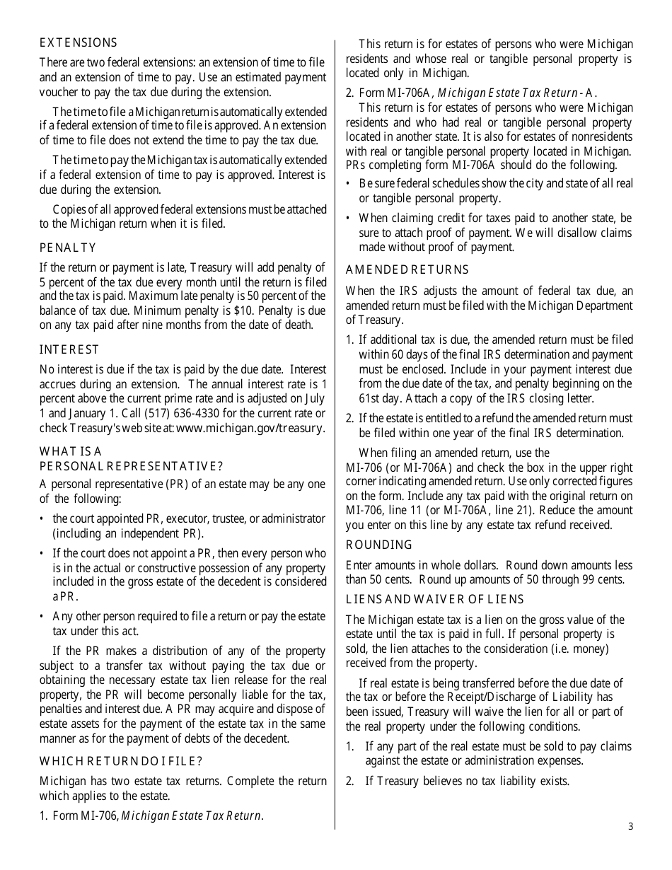 Form MI-706 Michigan Estate Tax Return - Michigan, Page 6
