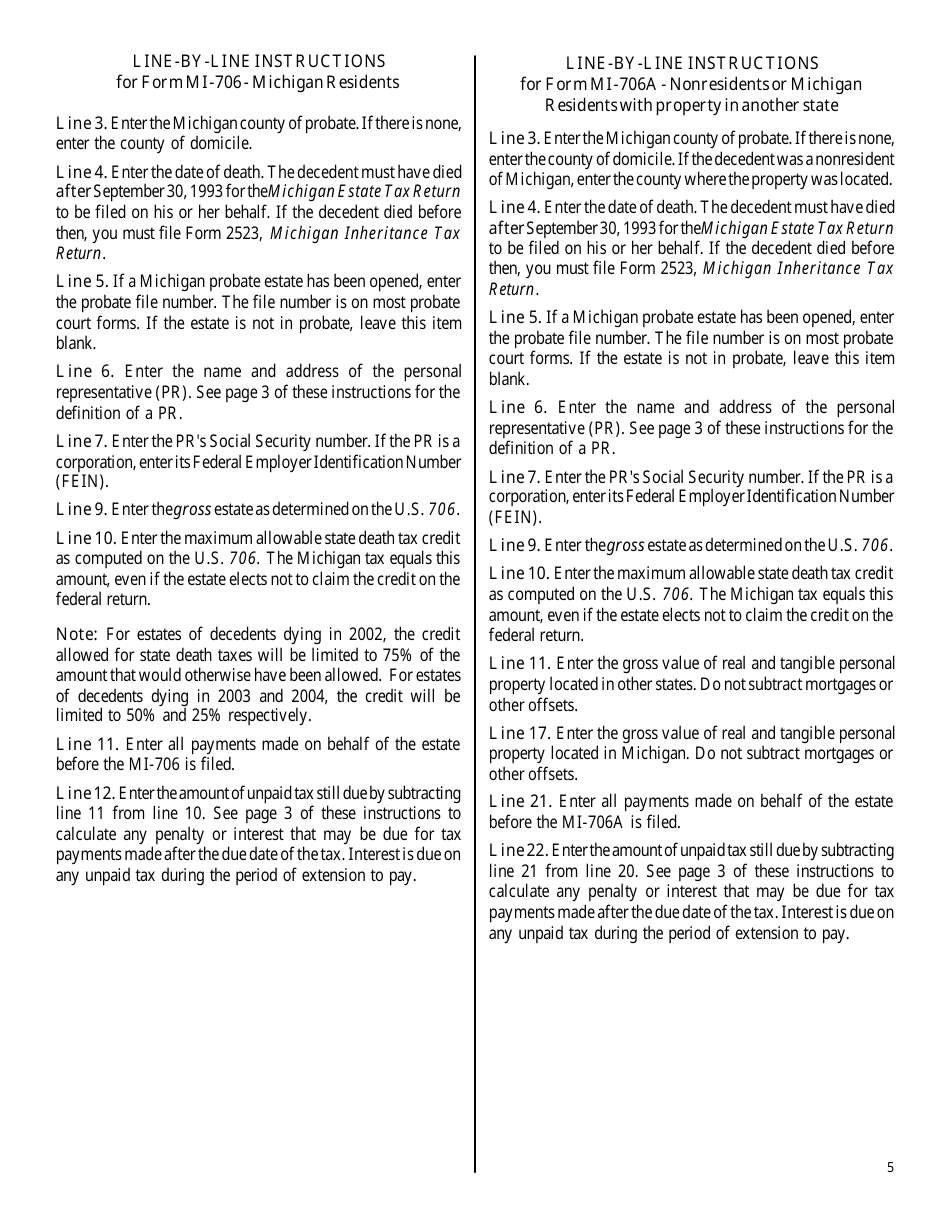 Form MI-706 Michigan Estate Tax Return - Michigan, Page 8