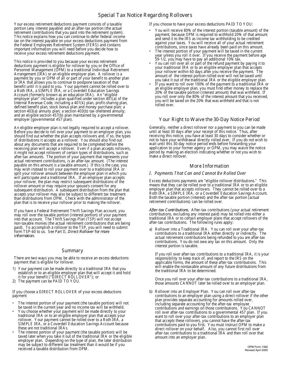 OPM Form 1562 Application for Return of Excess Retirement Deductions, Page 5