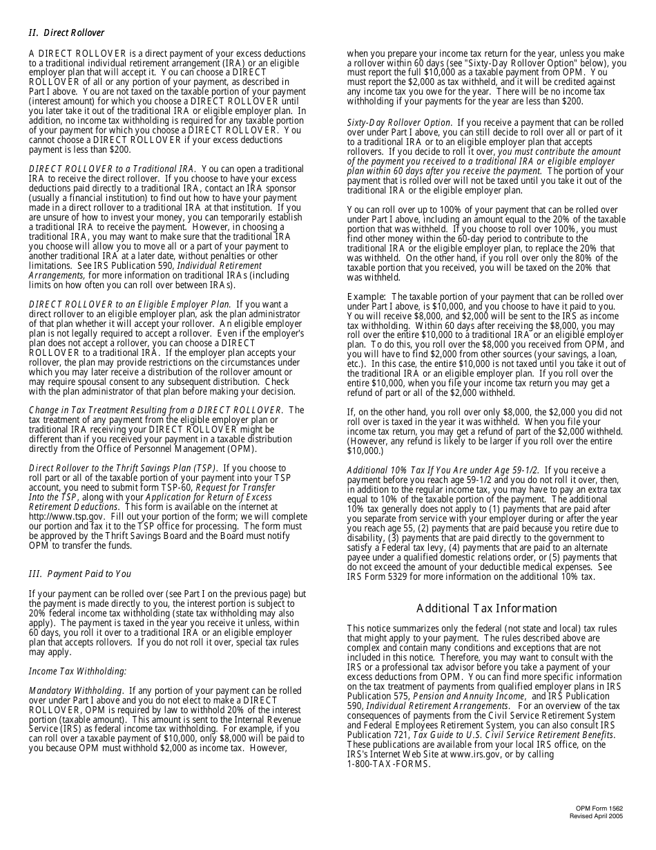 OPM Form 1562 Application for Return of Excess Retirement Deductions, Page 6