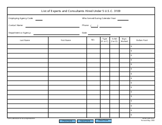OPM Form 1623 List of Experts and Consultants Hired Under 5 U.s.c. 3109