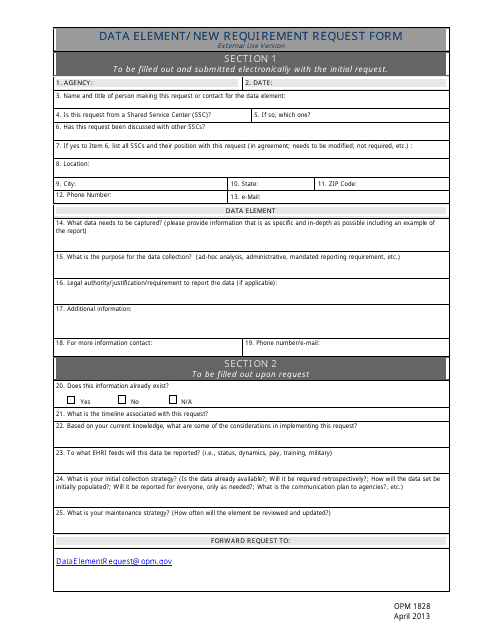 OPM Form 1828 Data Standards Request Form
