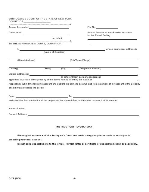 Form G-7A Annual Account of Non-bonded Guardian - New York