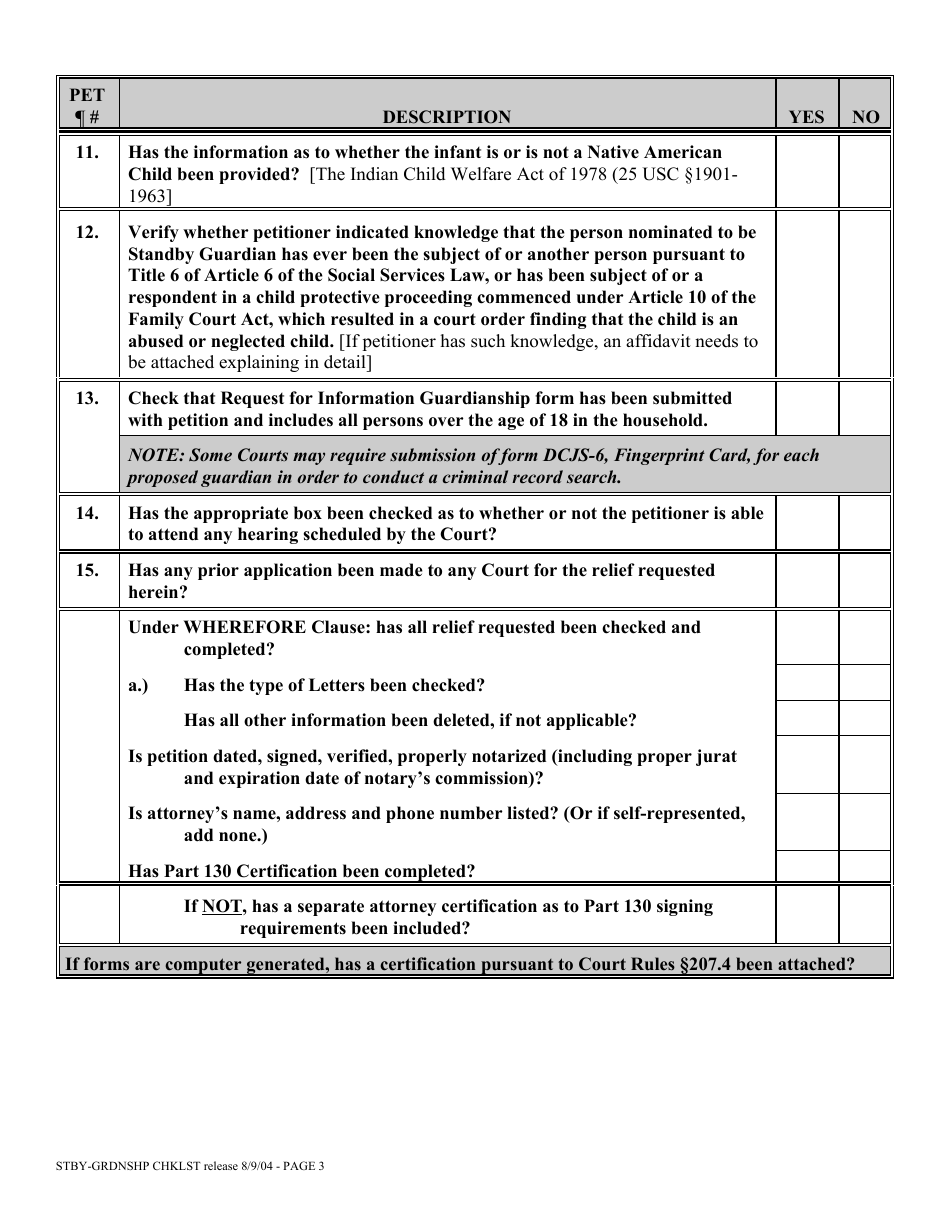 Standby Guardianship Proceeding Checklist Person and / or Property - New York, Page 3