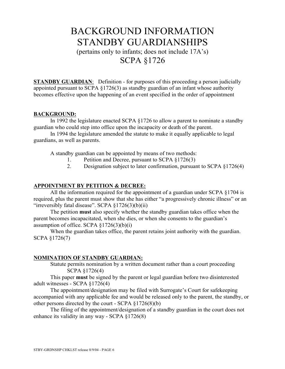Standby Guardianship Proceeding Checklist Person and / or Property - New York, Page 6