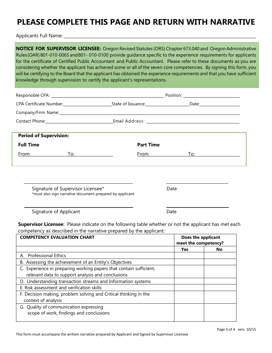 Attest Experience Worksheet - Oregon, Page 3