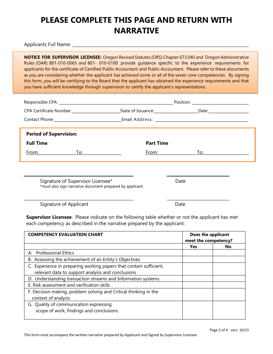 Tax Experience Worksheet - Oregon, Page 3