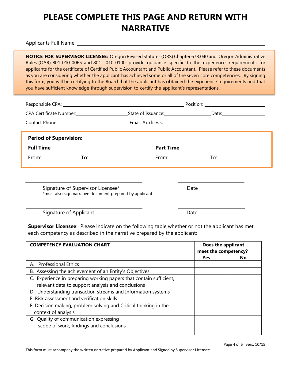 Industry Experience Worksheet - Oregon, Page 4