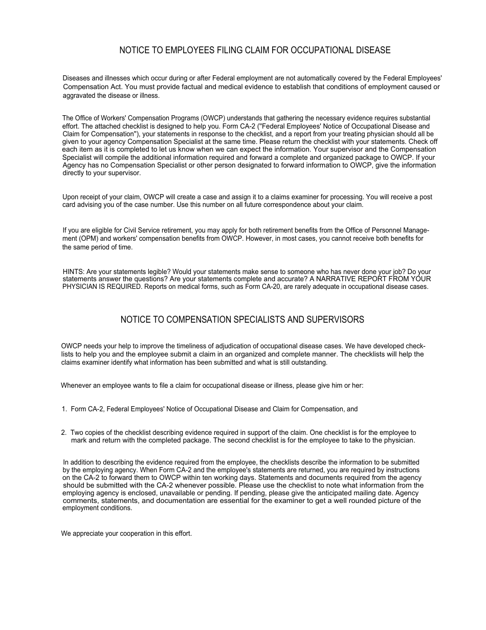 Form CA-35A Evidence Required in Support of a Claim for Occupational Disease, Page 10