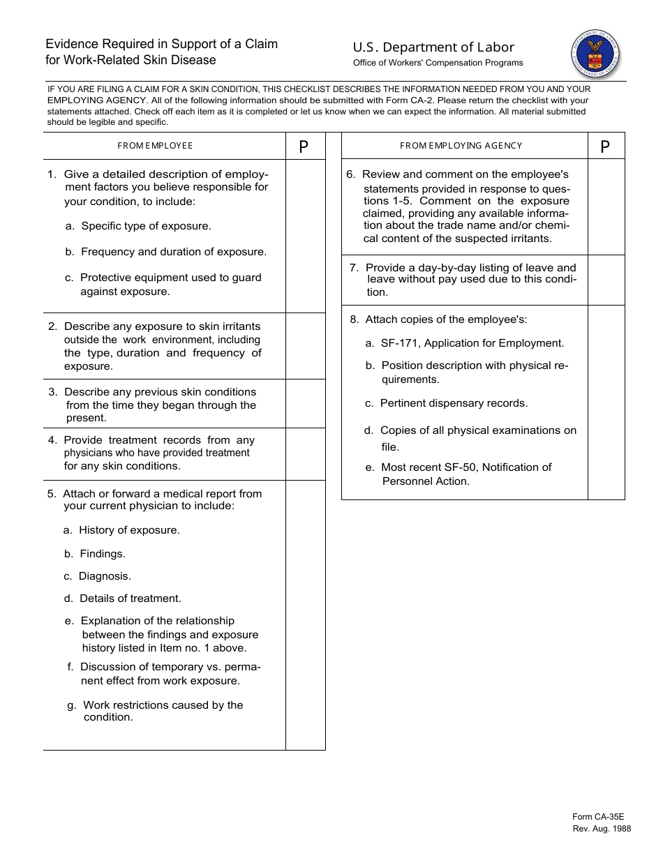 Form CA-35A Evidence Required in Support of a Claim for Occupational Disease, Page 11