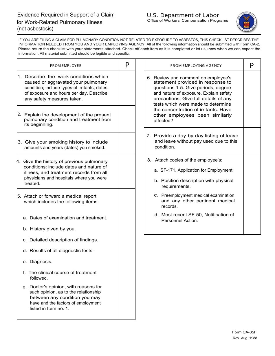 Form CA-35A Evidence Required in Support of a Claim for Occupational Disease, Page 12