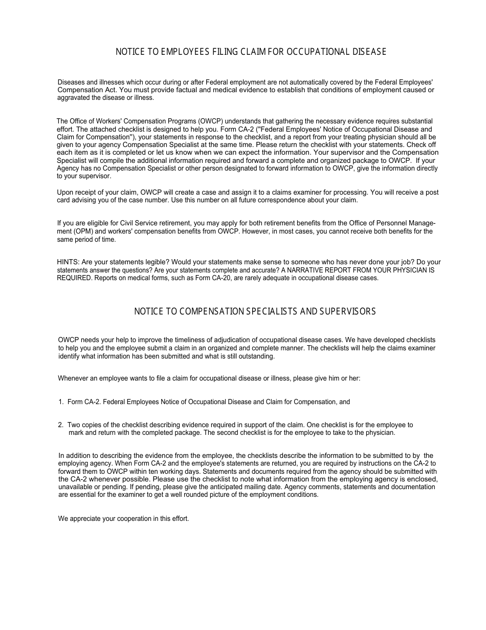 Form CA-35A Evidence Required in Support of a Claim for Occupational Disease, Page 13