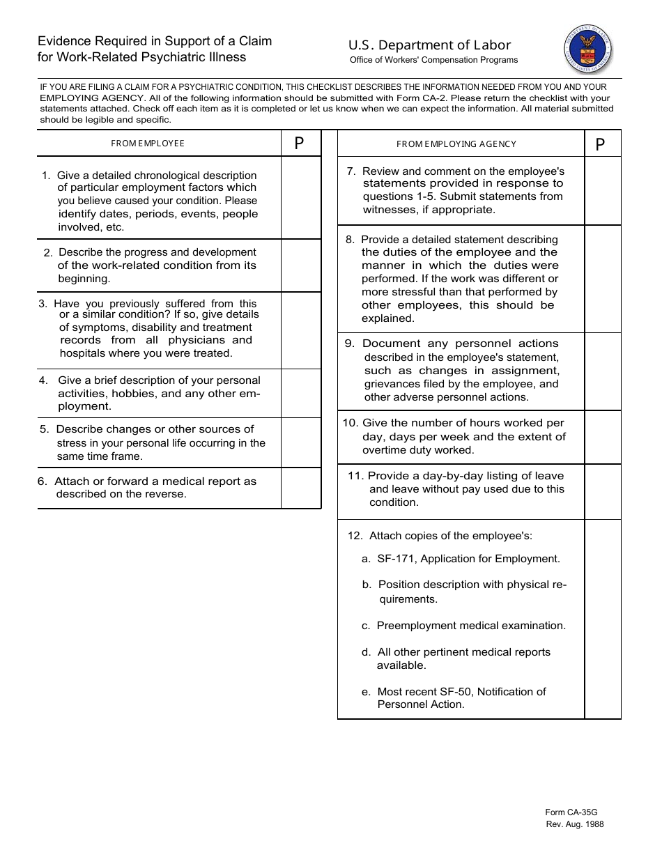 Form CA-35A Evidence Required in Support of a Claim for Occupational Disease, Page 14