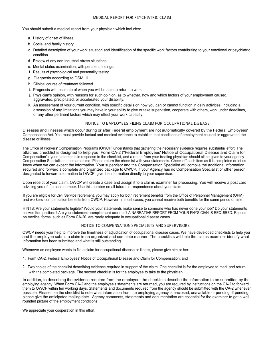 Form CA-35A Evidence Required in Support of a Claim for Occupational Disease, Page 15