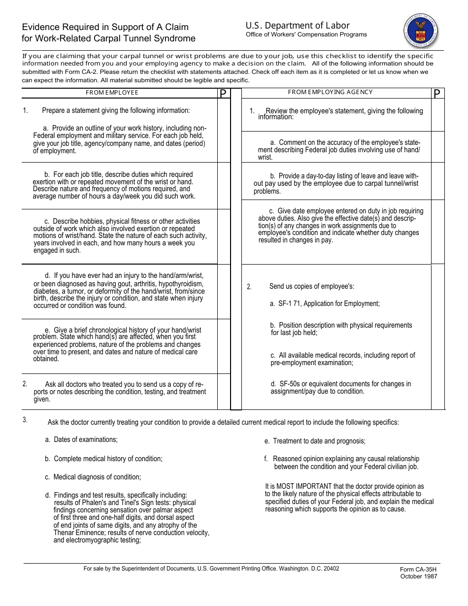 Form CA-35A - Fill Out, Sign Online and Download Fillable PDF ...