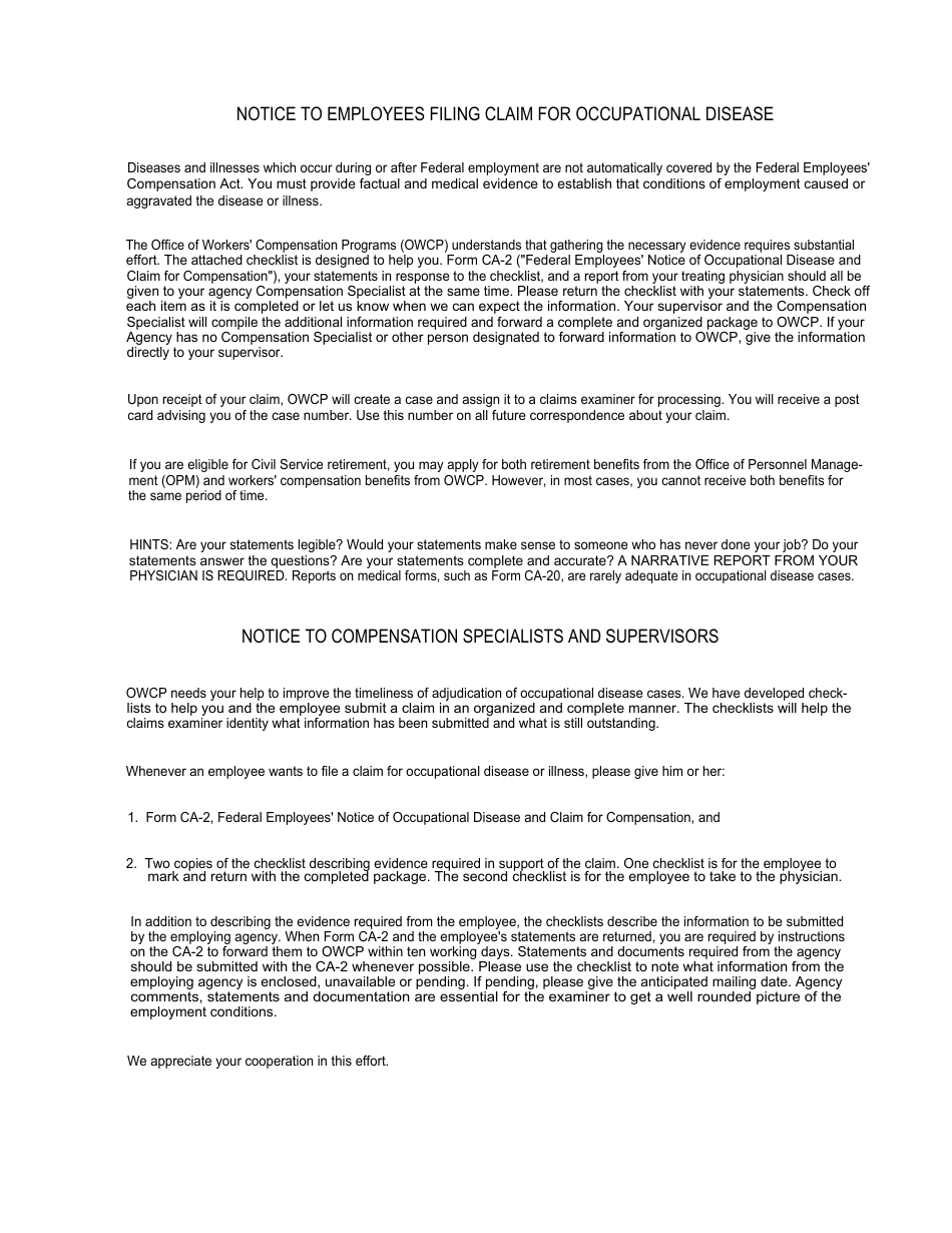 Form CA-35A Evidence Required in Support of a Claim for Occupational Disease, Page 2