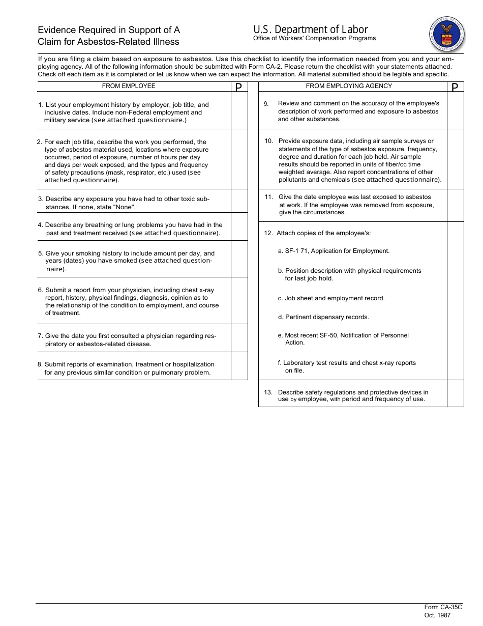 Form CA-35A Evidence Required in Support of a Claim for Occupational Disease, Page 5