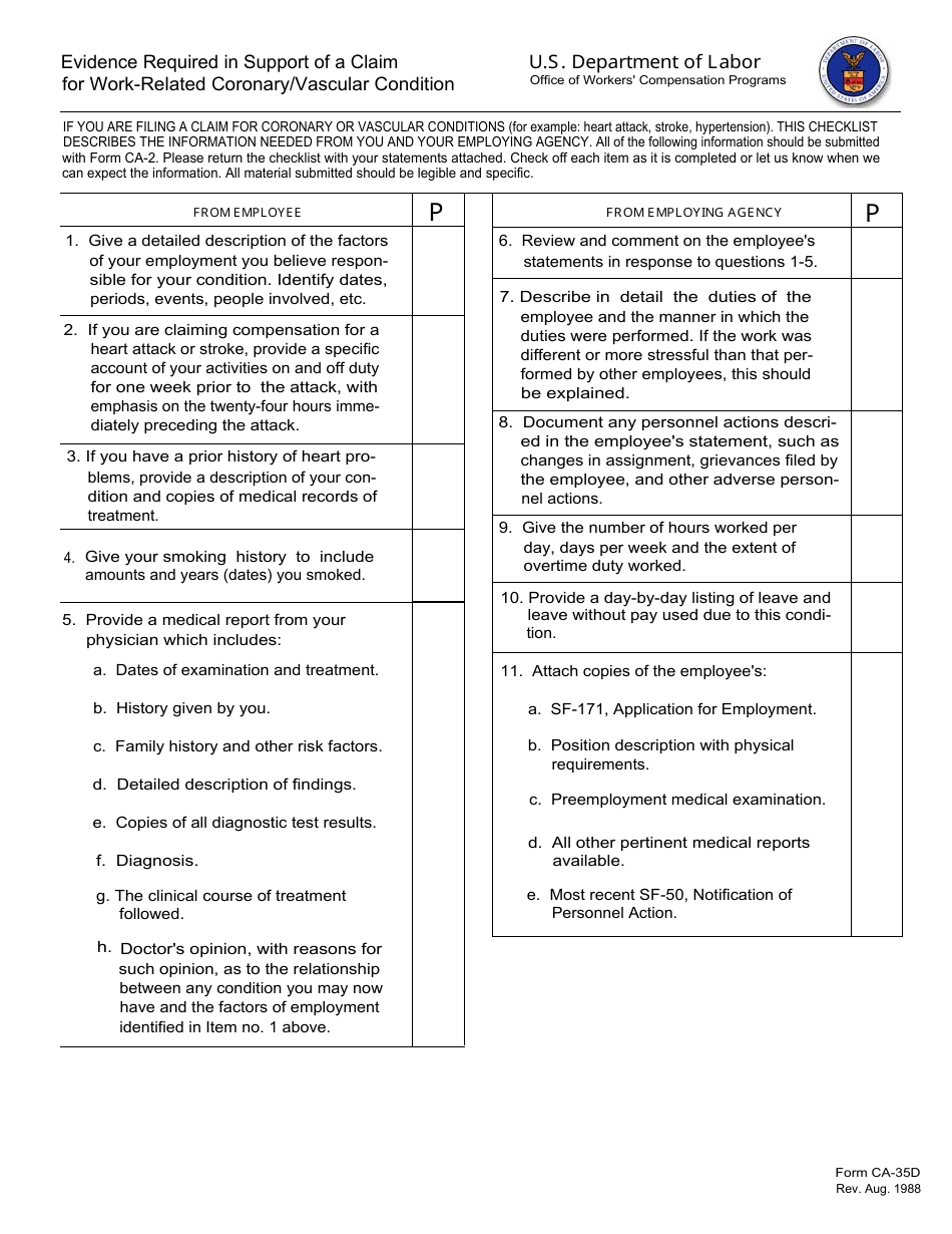 Form CA-35A Evidence Required in Support of a Claim for Occupational Disease, Page 9