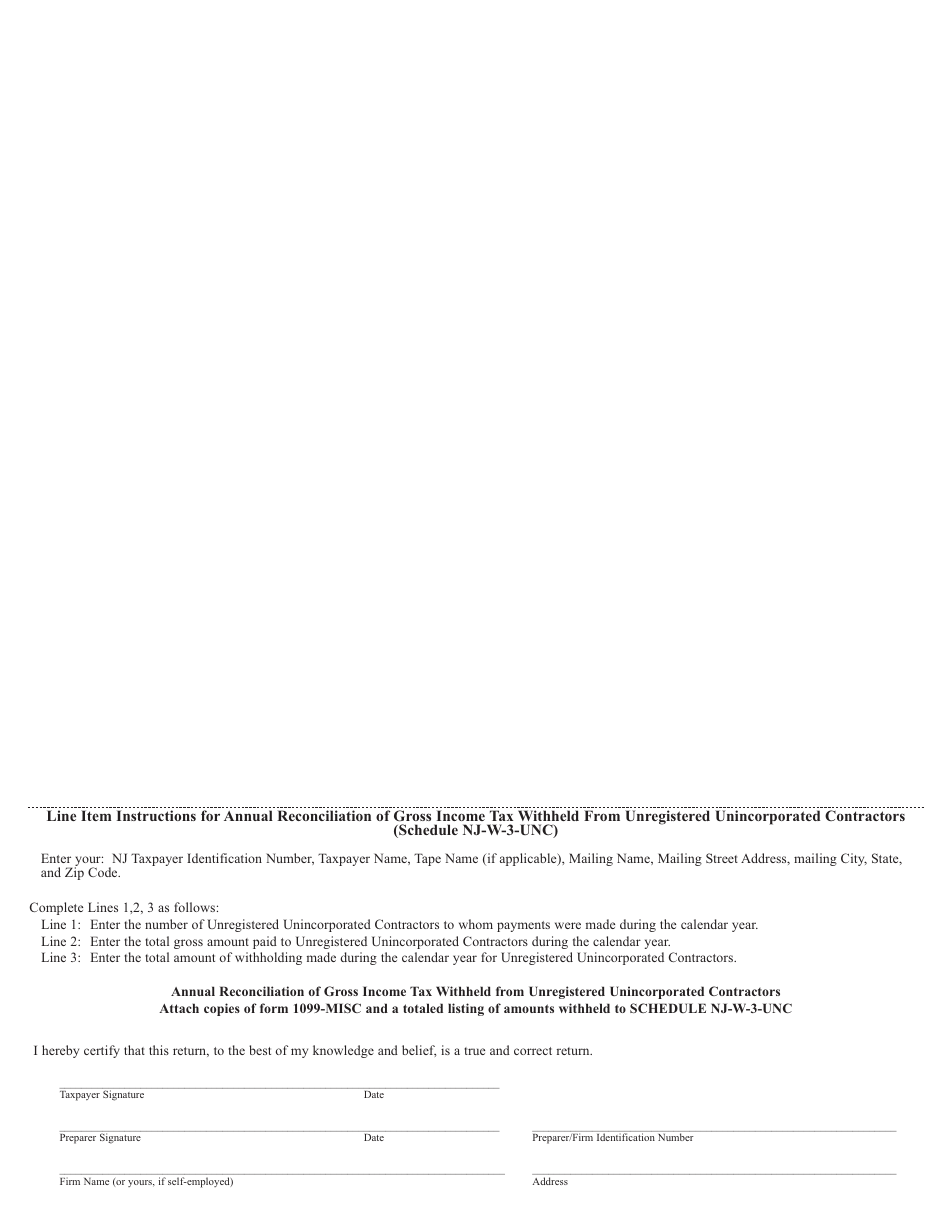 Form NJ-W-3-UNC Annual Reconciliation of Gross Income Tax Withheld From Unregistered Unincorporated Contractors - New Jersey, Page 2