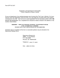 Form UC-247 Application and Agreement for Severable Portion Experience Rating Transfer - Arizona