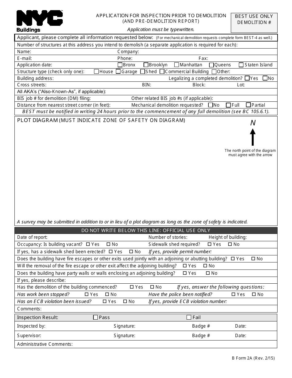 Form 2A Application for Inspection Prior to Demolition (And Pre-demolition Report) - New York City, Page 1
