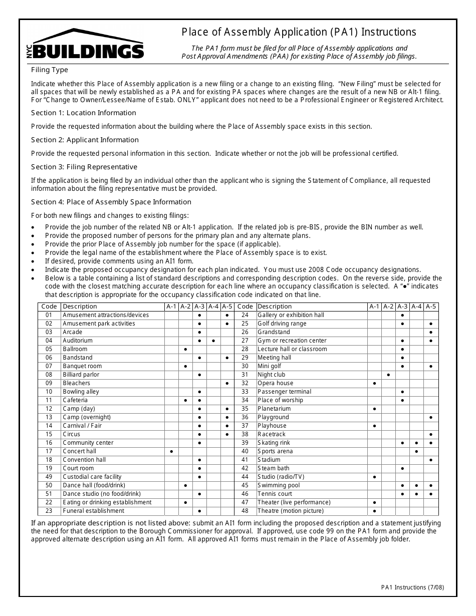 Download Instructions for Form PA1 Place of Assembly PDF Templateroller