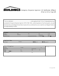 Document preview: Form ER1 Emergency Response Agencies C/O Notification Affidavit (Prior to C/O or Sign-Off) - New York City