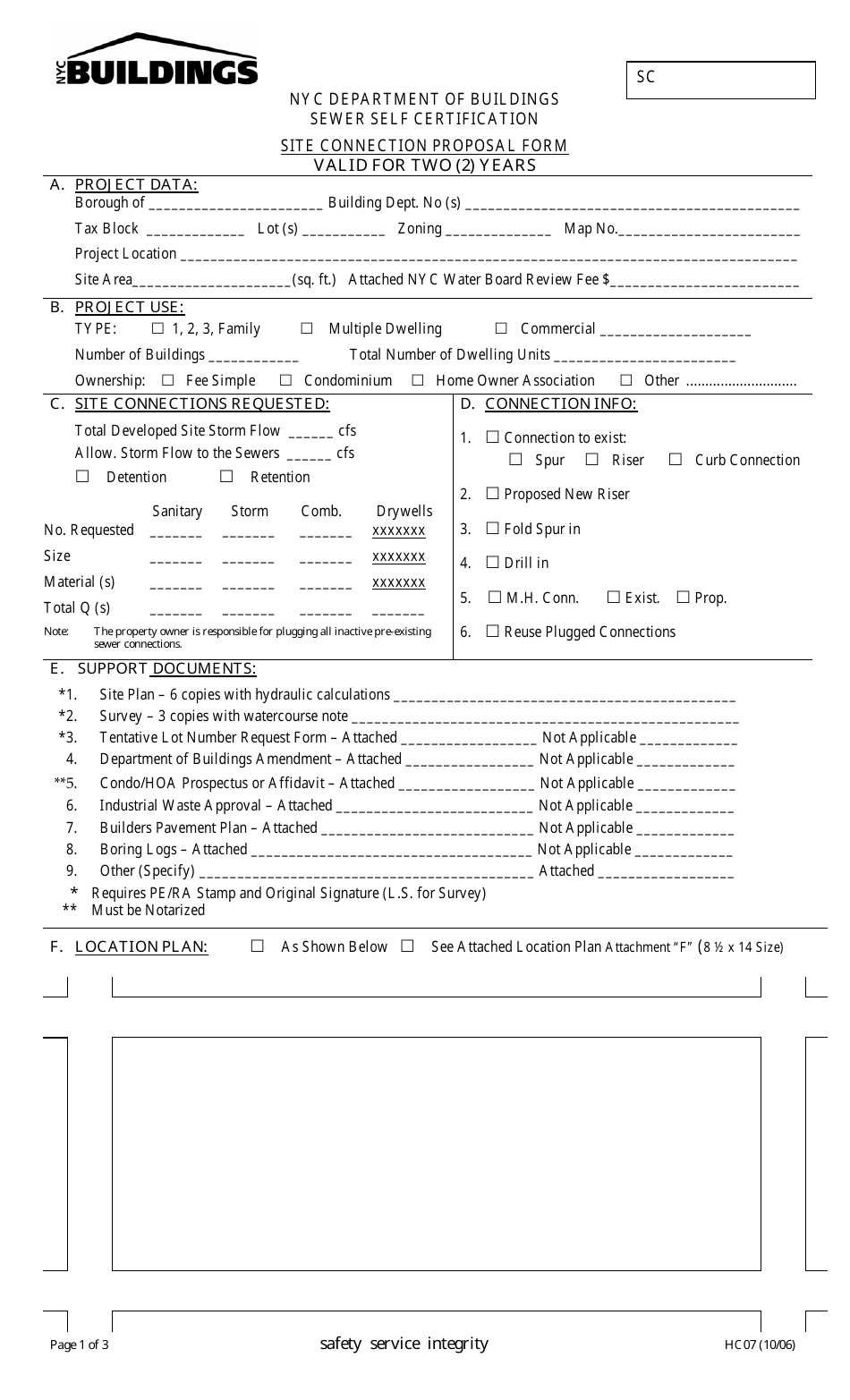 Form HC07 Site Connection Proposal Form - New York City, Page 1