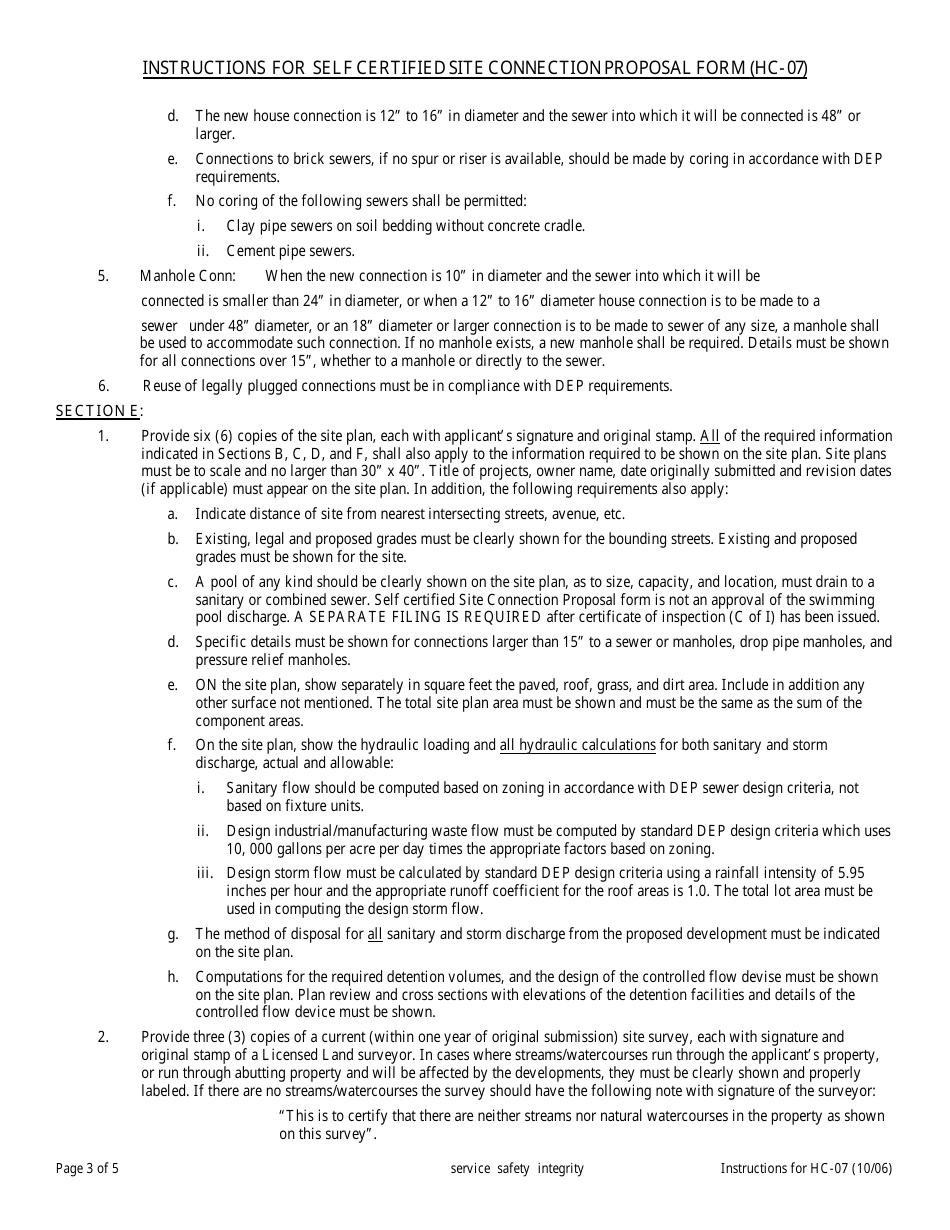 Instructions for Form HC-07 Self Certified Site Connection Proposal Form - New York City, Page 3