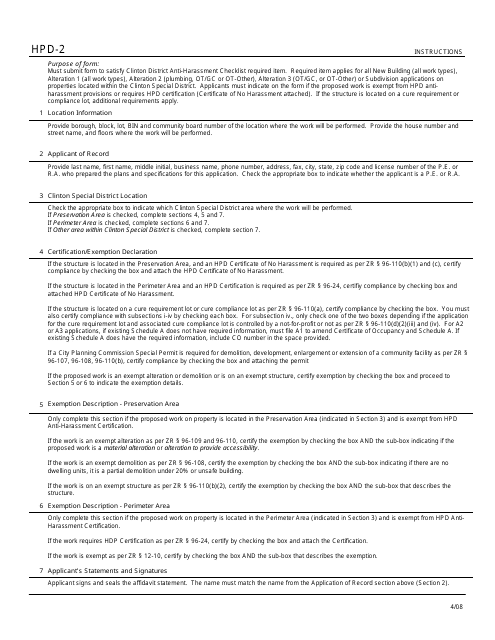 Instructions for Form HPD-2 Clinton Special District Anti-harassment Checklist - New York City