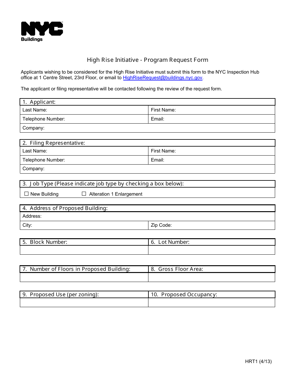Form HRT1 High Rise Initiative - Program Request - New York City, Page 1