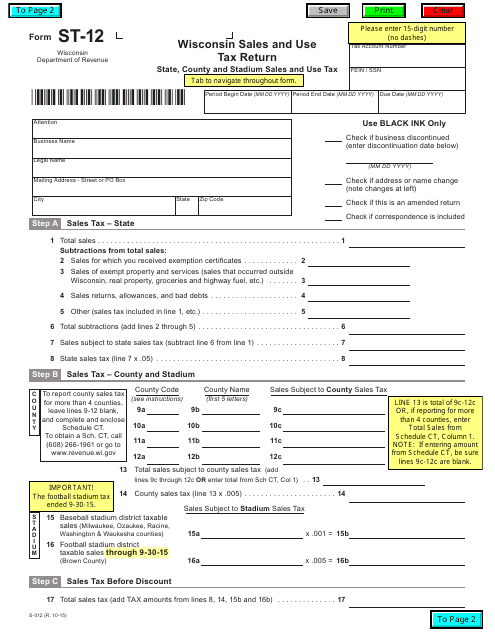 Wisconsin Sales And Use Tax Return St 12