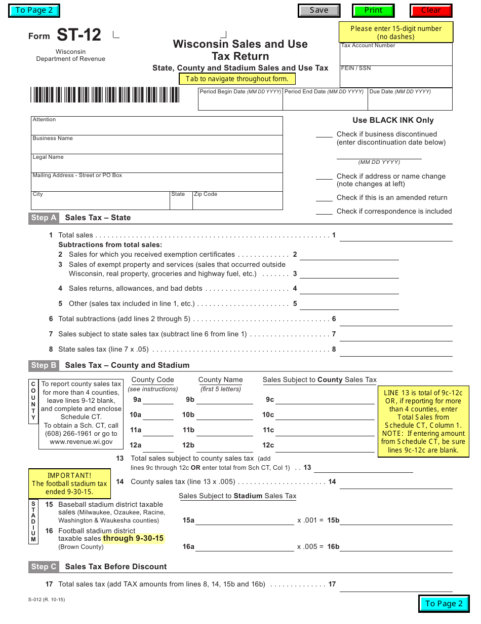 Form ST12 Fill Out, Sign Online and Download Fillable PDF, Wisconsin