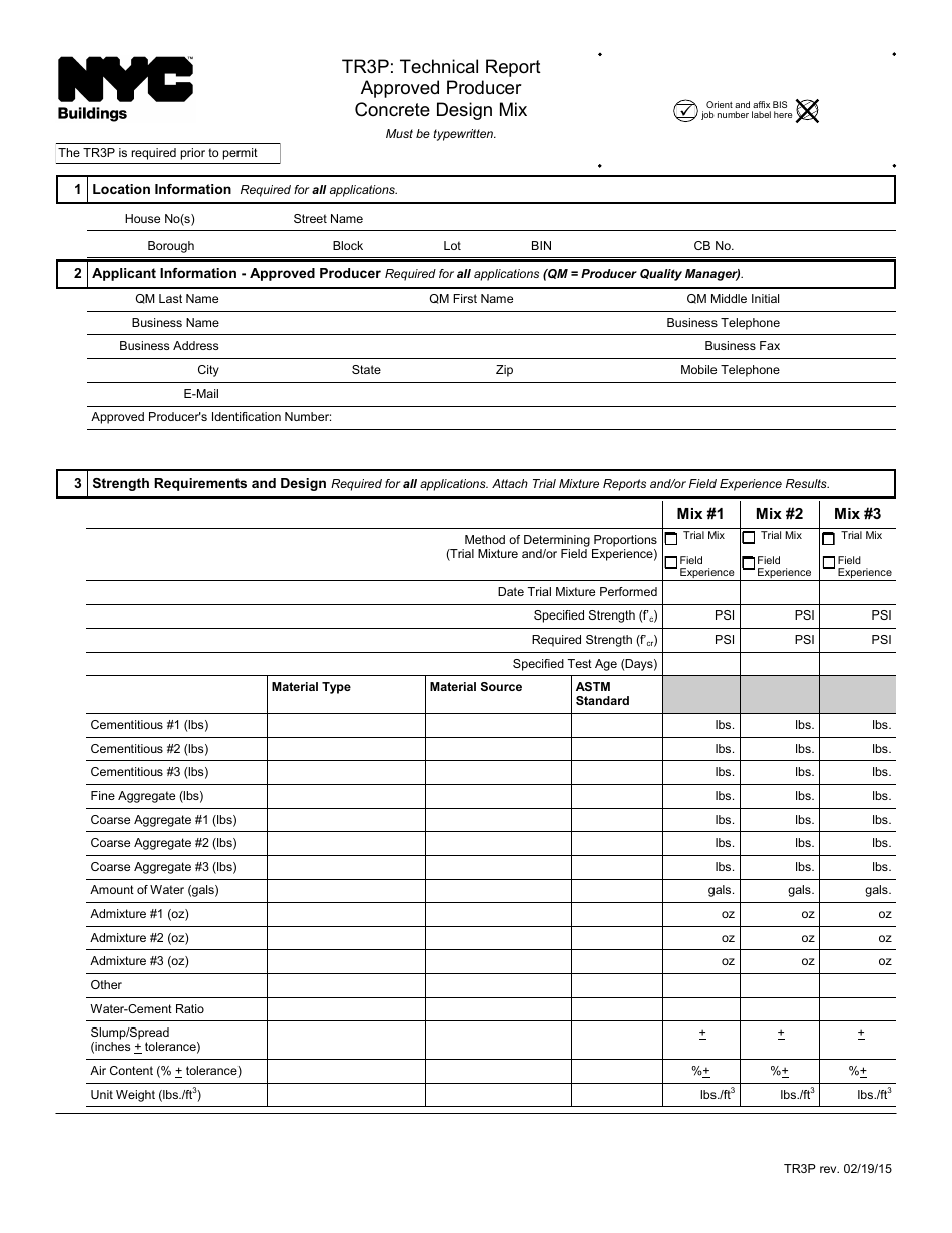 Form TR3P Technical Report: Concrete Design Mix - Approved Producer - New York City, Page 1