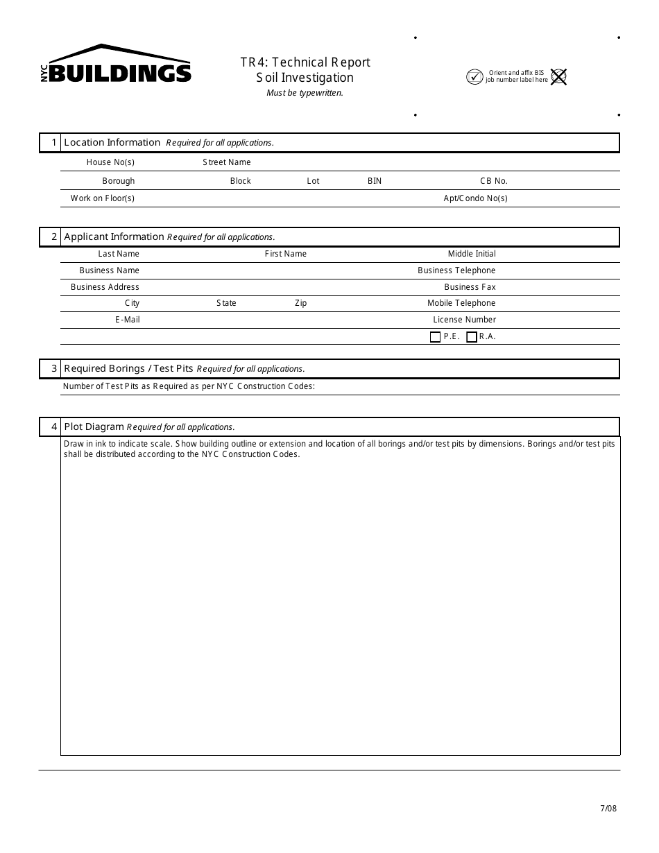 Form TR4 Technical Report: Soil Inspection - New York City, Page 1