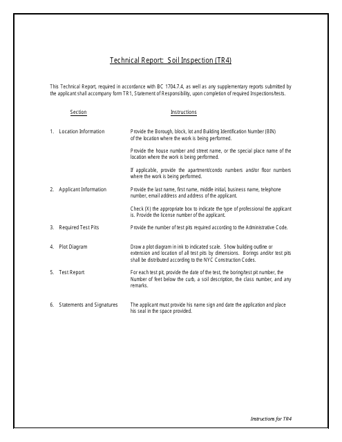 Instructions for Form TR4 Technical Report: Soil Inspection - New York City