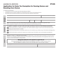 Document preview: Form ST16A Application for Nonprofit Exempt Status-Sales Tax - Minnesota