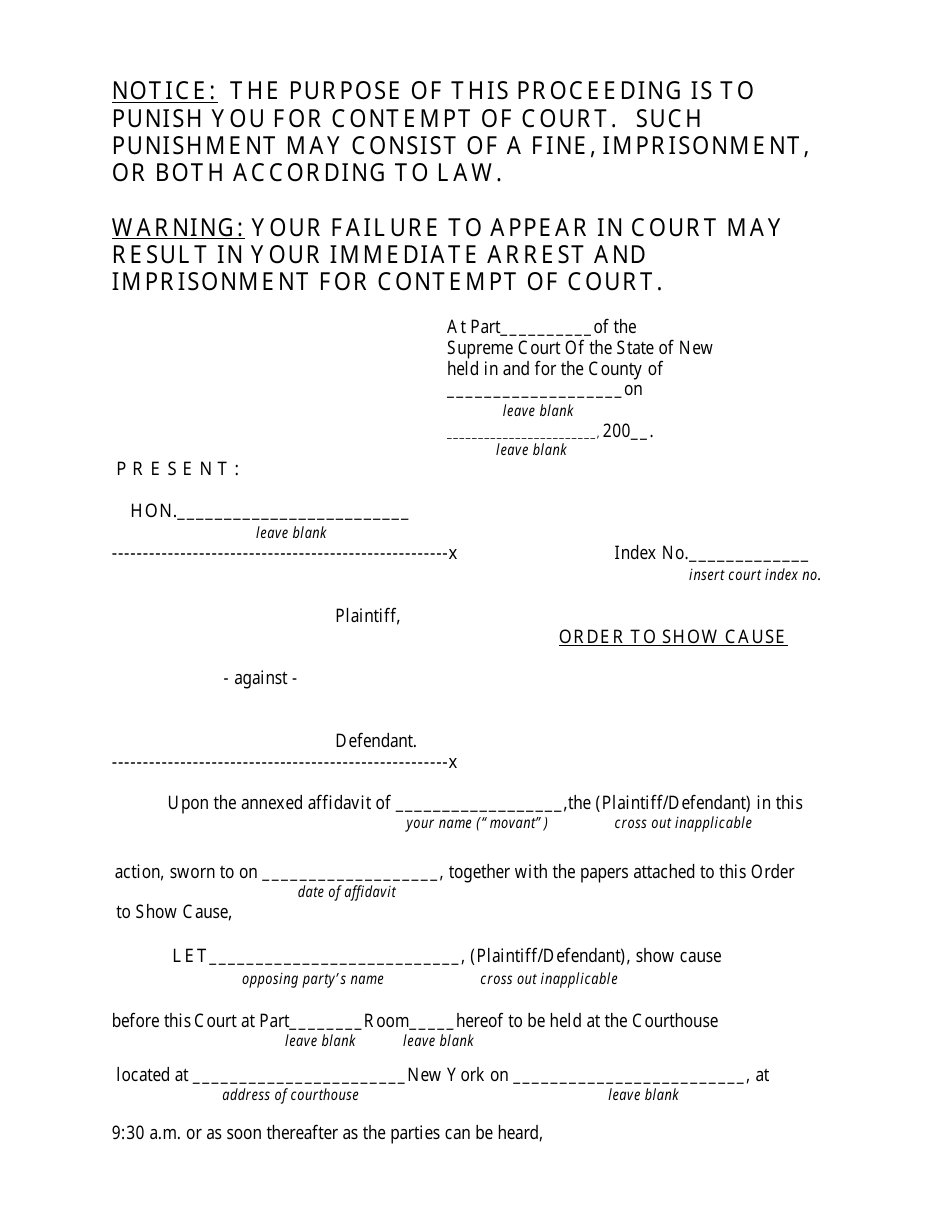 New York Order to Show Cause Fill Out, Sign Online and Download PDF
