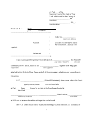 Document preview: Order to Show Cause for Money Judgment - New York
