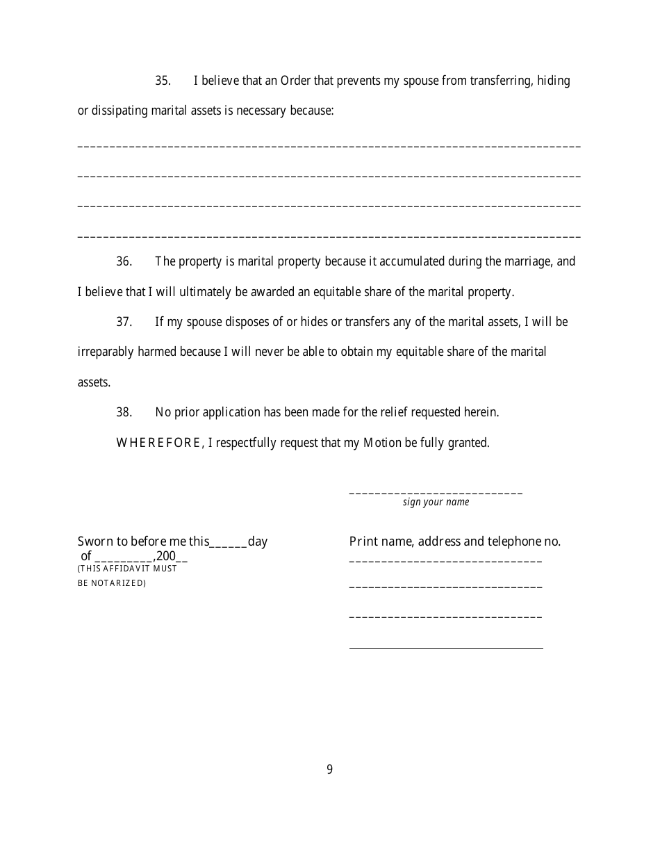 Affidavit in Support of Motion for Temporary Relief - New York, Page 9