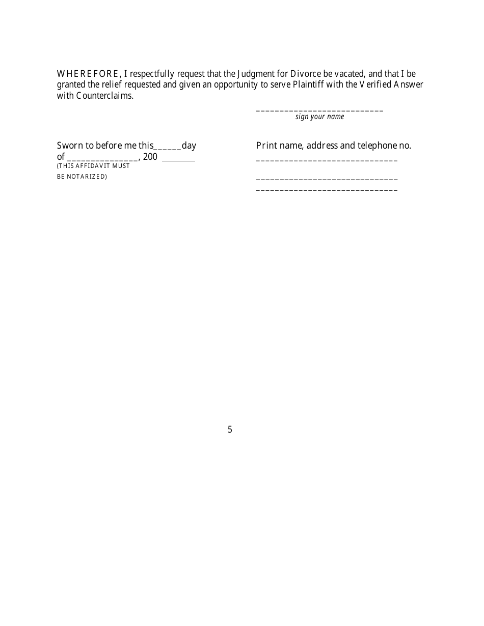 Affidavit in Support of Order to Show Cause to Vacate Default Judgment - New York, Page 5