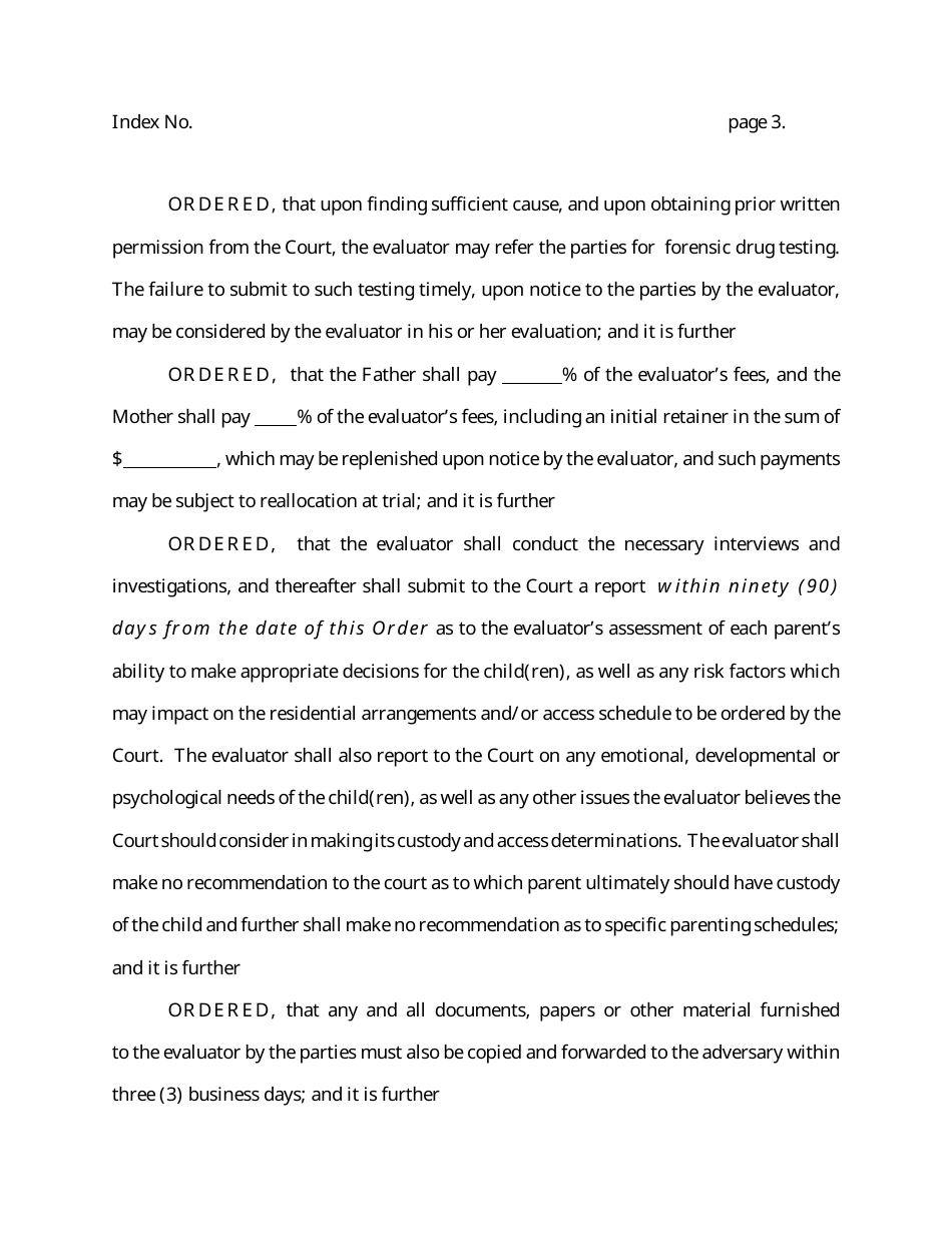 Order Appointing Forensic Evaluator for Custody Proceedings - New York, Page 3