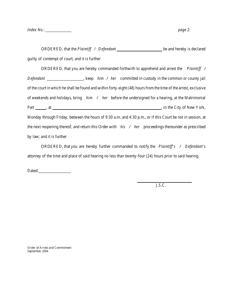 Order of Arrest and Commitment - New York, Page 2