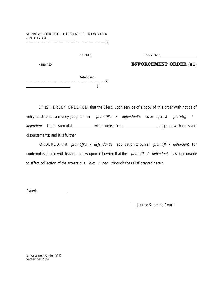 New York Enforcement Order (#1) Fill Out Sign Online and Download