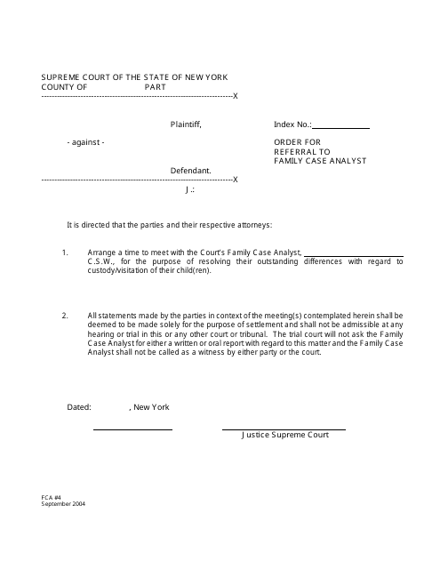 Form FCA4 Order for Referral to Family Case Analyst - New York