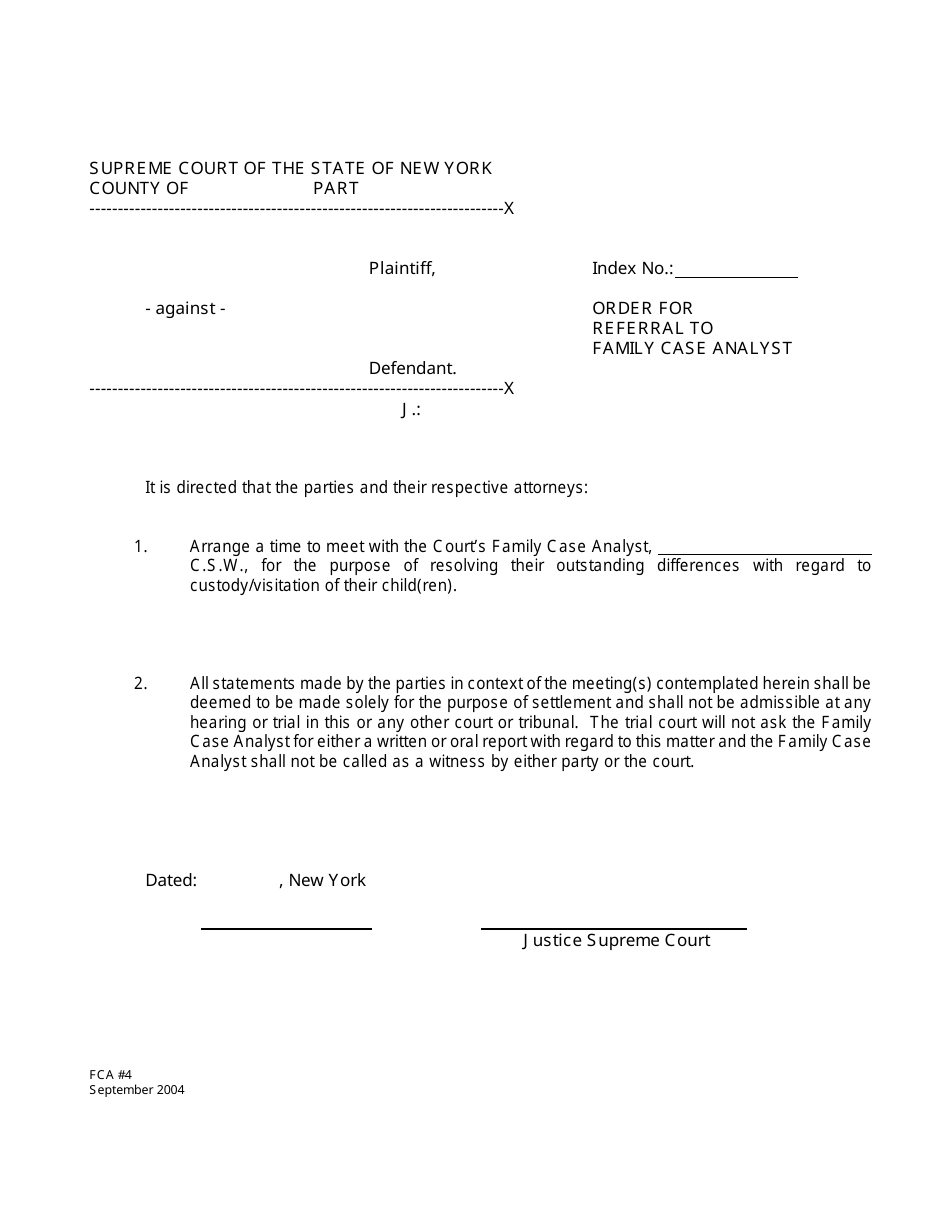 Form FCA4 - Fill Out, Sign Online and Download Printable PDF, New York ...